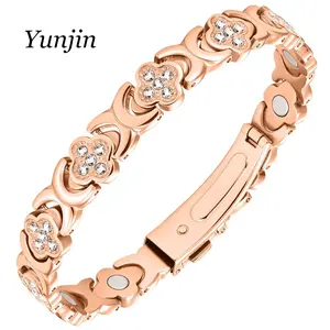 Yunjin Pure Copper Bracelets for Women UltraStrength 3800 Gauss Magnets Cubic Zirconia Adjustable Trendy Stack Bangle Elegant Minimalist Fashion Accessories