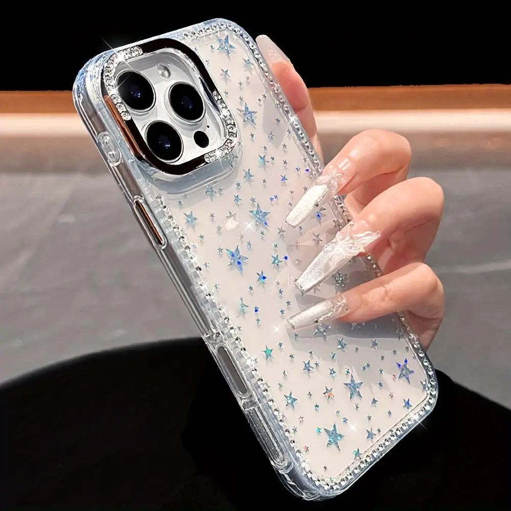 Chic Y2K-Inspired Phone Case Adorned with Luxurious Glitter Rhinestones And Star Sequins, Crafted for Iphone17, 16, 15, 14, And 13 ,12Pro Max, Showcasing a Dazzling Laser Protection.