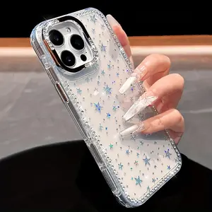 Chic Y2K-Inspired Phone Case Adorned with Luxurious Glitter Rhinestones And Star Sequins, Crafted for Iphone17, 16, 15, 14, And 13 ,12Pro Max, Showcasing a Dazzling Laser Protection.