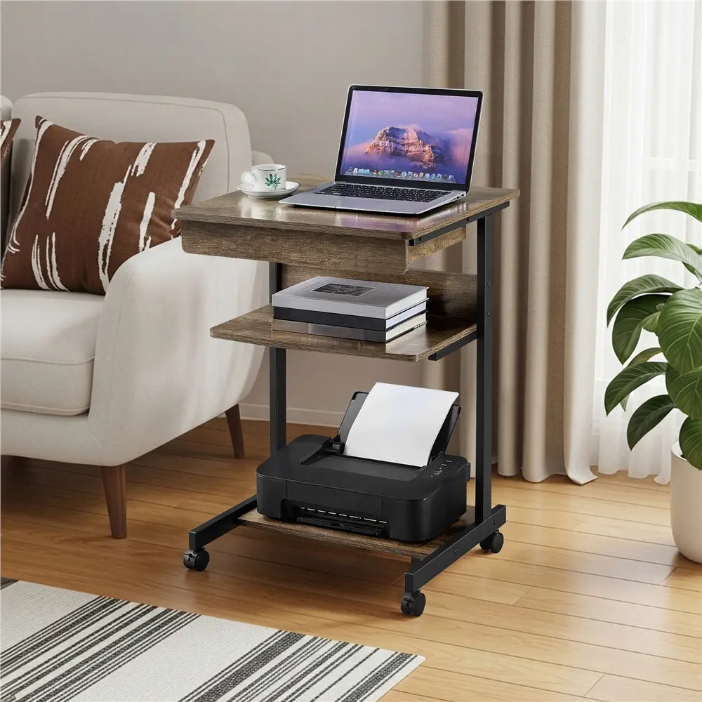 Costoffs 31.5" Sturdy Mobile Computer Desk - Rolling Laptop Table, Ergonomic Computer Workstation, WFH Setup with Smooth-Gliding Storage Drawer, Compact Cabinet for Bedroom, Modern Home Office Furniture