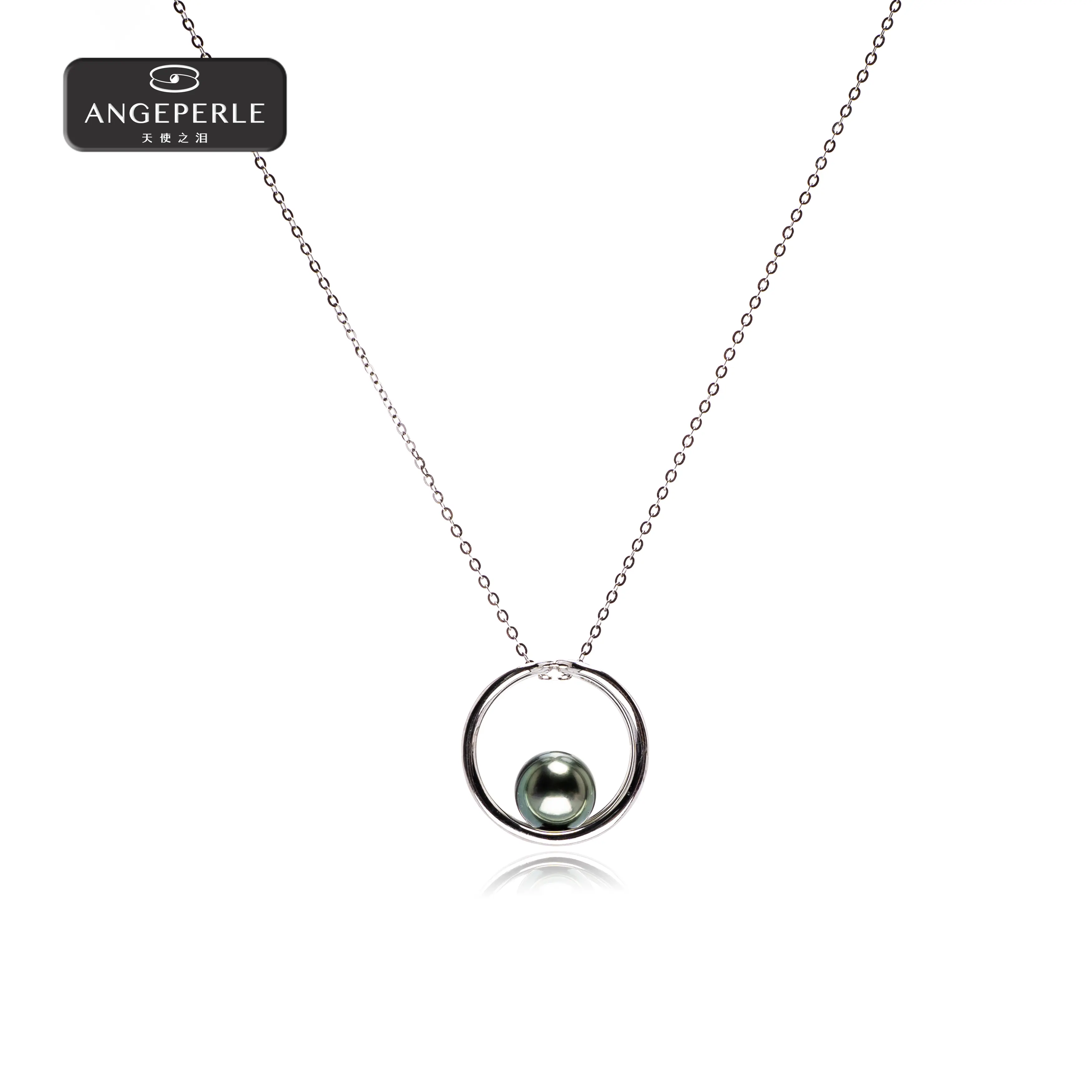 ANGEPERLE S925 Silver and Tahitian Saltwater Pearl Pendant 8-9mm TKJ46