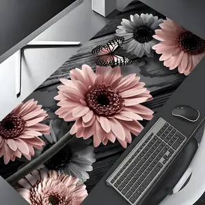 Vintage Sunflower & Butterfly Pattern Mouse Pad, Rectangle Gaming Mouse Pad, Non-slip Rubber Pad, Desktop Decoration Protective Pad for Home Office