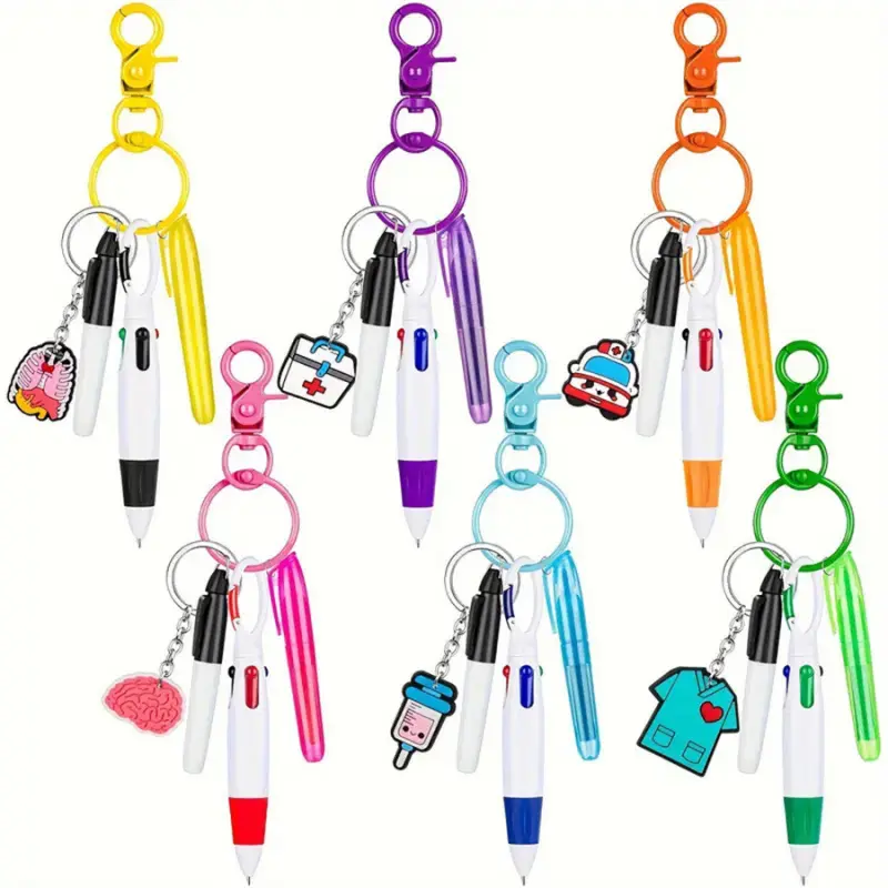 Mini Highlighter Nurse Pens Set Medical Record Pens for Badge Reel Pens Include 1 Tip Highlighter 1 Permanent Marker Pen and 1 Retractable Ball Pen with 1 Nursing Keychain Clip Ballpen Set