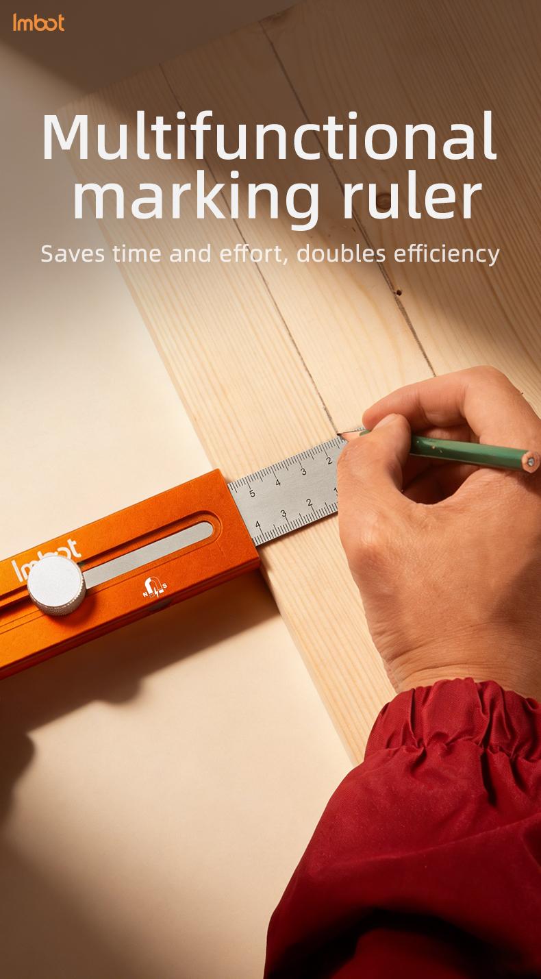 Imbot Multi-Function Marking Ruler - Precision Measuring & Scribing Tool for Woodworking & DIY