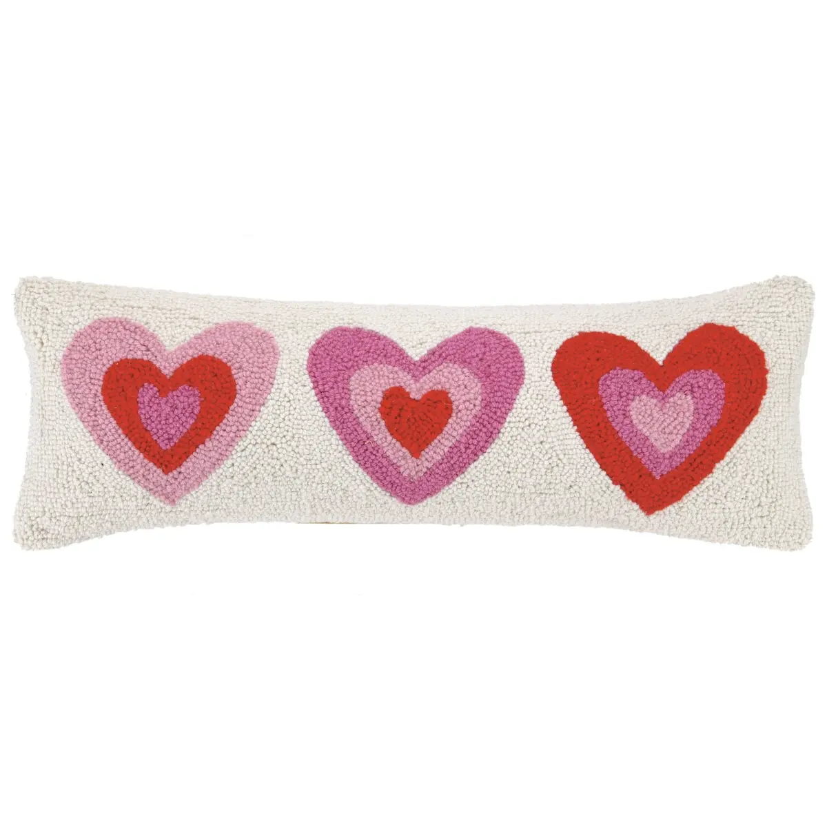 Peking Handicraft 30HRS556C24OB Hand-Hooked 100% Wool Lumbar Pillow, Pink Hearts Design, 8'' H x 24'' W x 6'' D, Dry Clean Only, Multi-Color