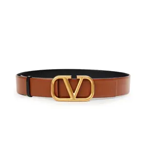 Pre-owned Valentino Garavani Leather Belt Reversible V Logo Brown Size 85