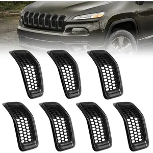 7-Piece Grille Mesh Inserts for 2014-2018 Jeep Cherokee, Honeycomb Mesh Front Grille Inserts Grille Cover Frame Decorative Pieces (Gloss Black)