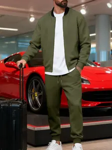 New men's 2-piece simple and casual suit Streetwear Tracksuit (zipper baseball jacket + sports pants), made of stretch fabric. Lightweight and comfortable. A regular loose-fitting men's sportswear set. Suitable for men's daily wear in spring and autumn