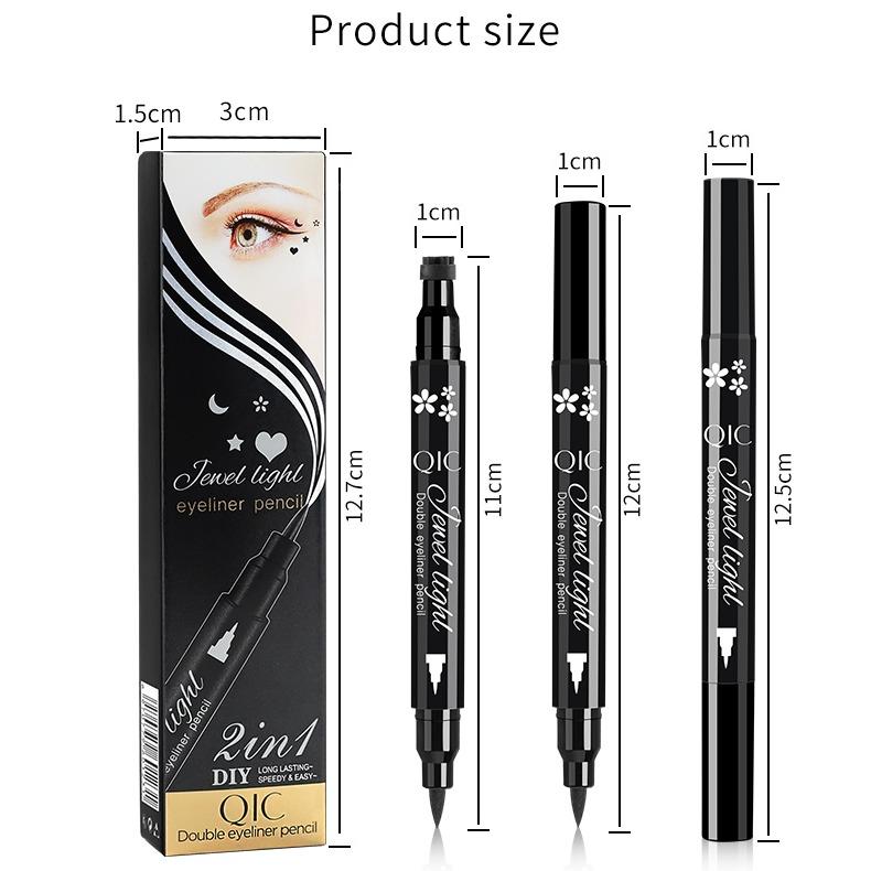 Dual-Head Eyeliner Pen with Stamp – Smudge-Proof Waterproof Eyeliner Pencil, Quick-Drying Liquid Liner for Cat Eye & Creative Makeup Decoration