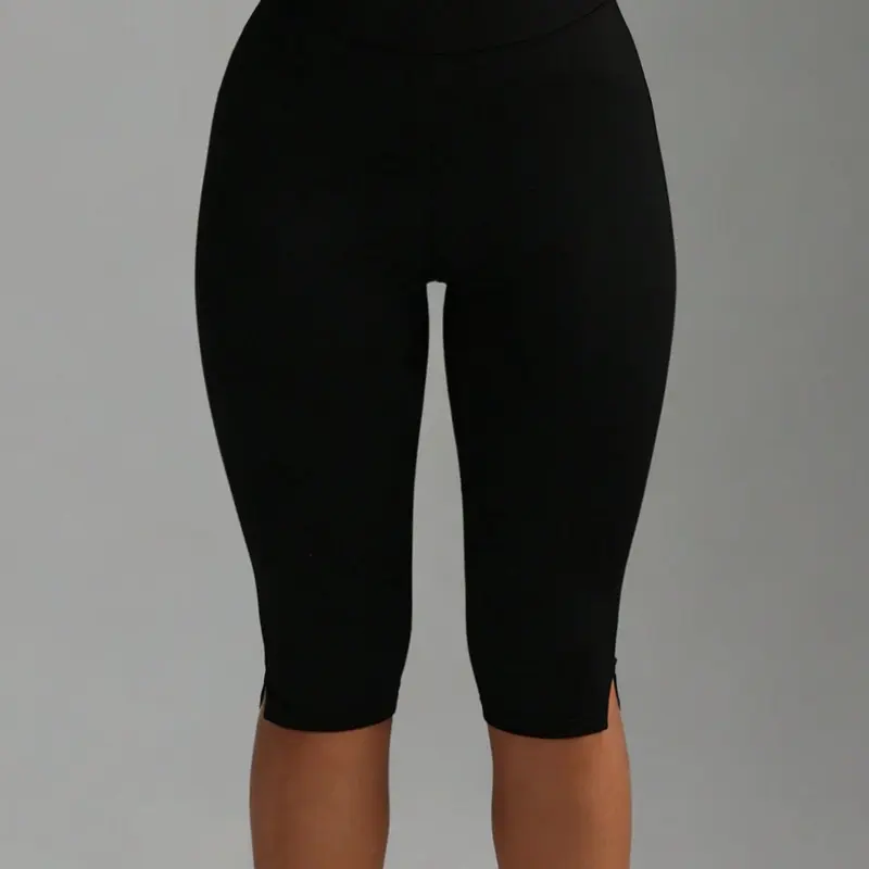 Women's High-Waisted Knee-Length Cycling Shorts, Biker Shorts, Soft Fabric Athletic Shorts, Side Slit Slim Fit Stretch Waistband Sport Shorts, Tight Fitted Shorts