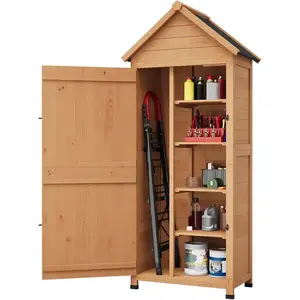 63/70'' Wood Shed Waterproof, Tall Vertical Outdoor Storage Cabinet with 4 Shelves & Lockable Door, Space-Saving Garden Tool Shed for Patio, Yard, Lawn, Garden