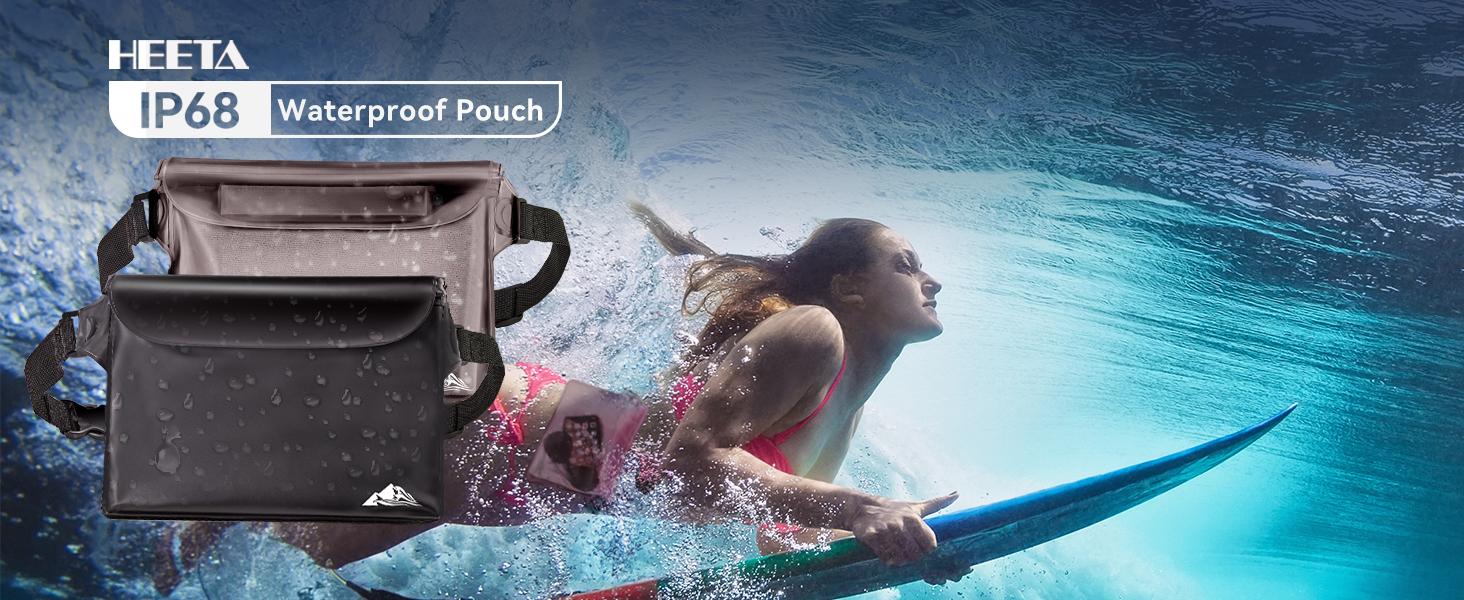 HEETA Waterproof Fanny Pack, Waterproof Pouch Dry Bag 2/3/4 Pack for Phone Passport Purse, Adjustable Waist Strap for Swimming Kayaking Boating Paddle Board Accessories Cruise Beach Camping Essentials