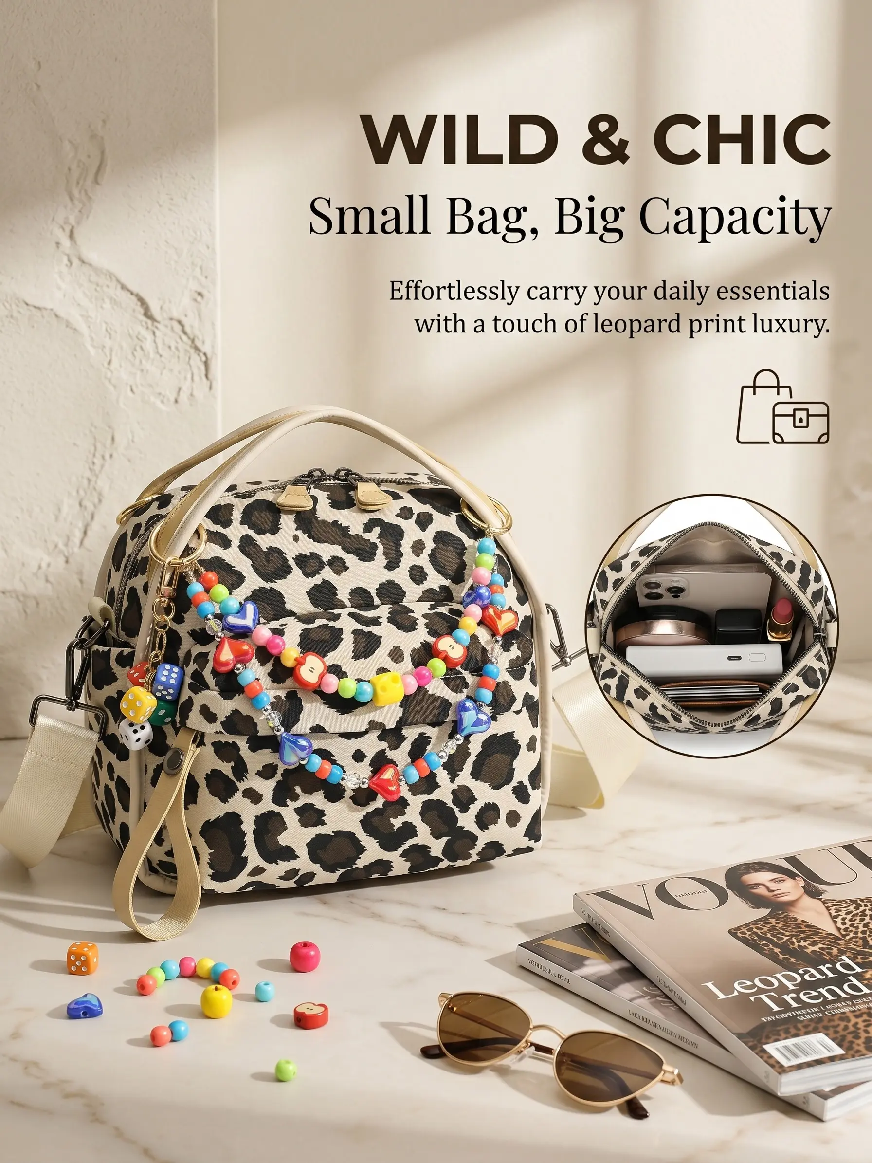 WDX leopard print retro bag, Little Curve tote bag, small handbag (11 × 5.1 × 11 inches), city bag, crossbody bags for women, everyday purse, work bags, trendy purse for 2026, tote bag for school, cute shoulder bags, fashionable zippered bag for daily use