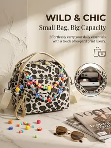 WDX leopard print retro bag, Little Curve tote bag, small handbag (11 × 5.1 × 11 inches), city bag, crossbody bags for women, everyday purse, work bags, trendy purse for 2026, tote bag for school, cute shoulder bags, fashionable zippered bag for daily use
