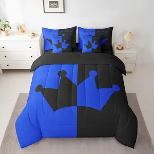 Crown and Comforter Set Sheets Soft Bedding Set,His and Hers Couple Bed in a Bag for Bedroom CollectionTeens,Romantic Valentine's Day Black and Blue Bedroom Collection