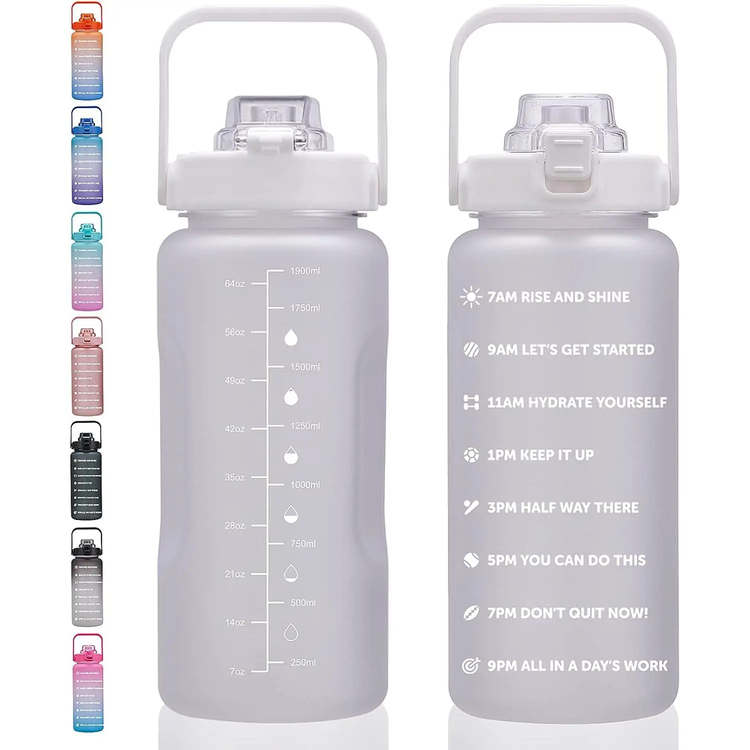 64oz,100oz,128oz Large Motivational Water Bottle with Time Marker, Leakproof & BPA Free Half Gallon Big Water Bottle with Straw Handle Tritan Frosted Water Jug for Gym,Fitness,Outdoor Sports