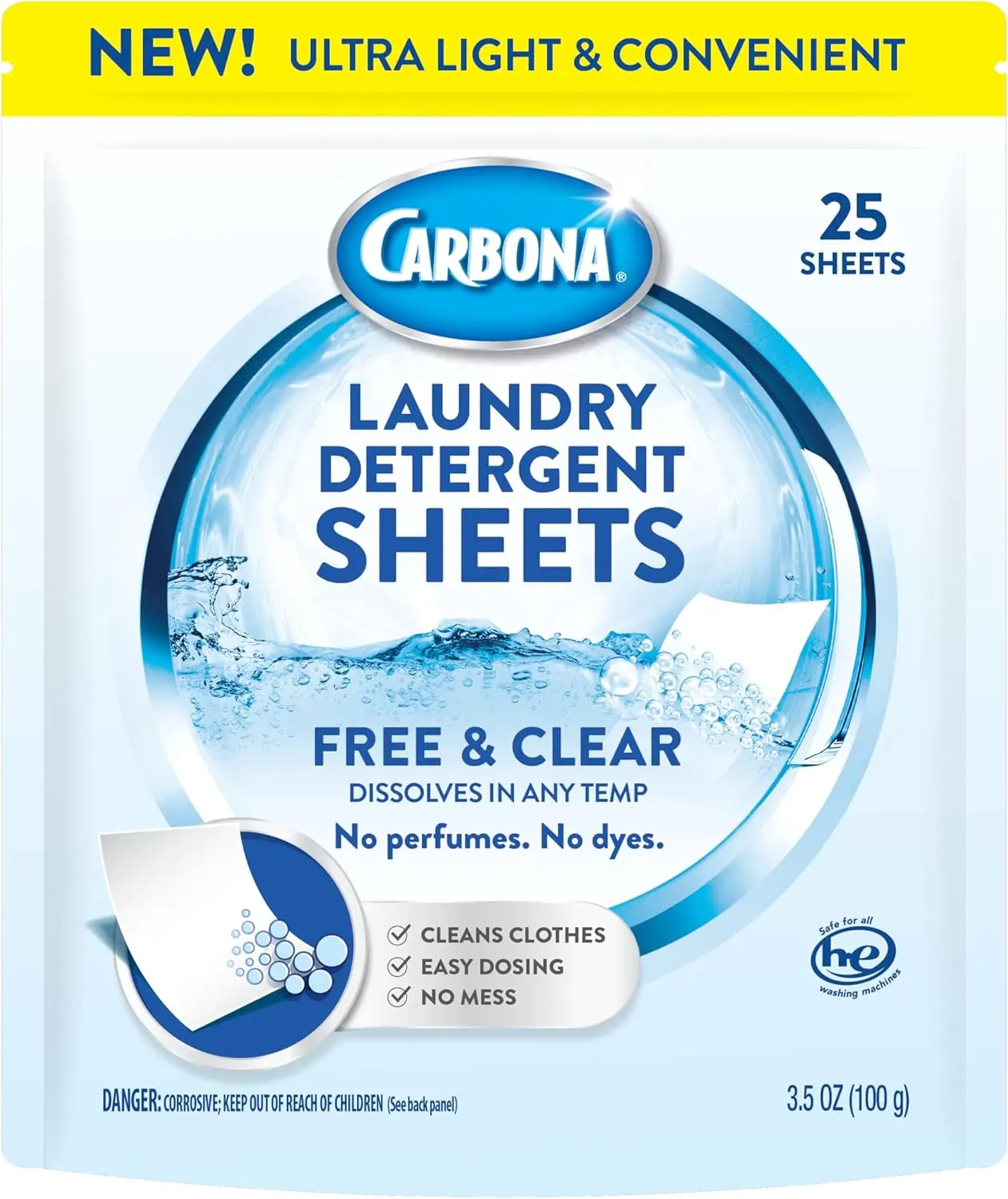 Laundry Detergent Sheets | Eco-Friendly Washing Detergent | Up to 50 Loads (25 Sheets) | Stain Remover | No Perfume or Dyes | Free & Clear