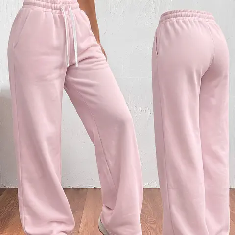 Women’s wide-leg fleece thermal-lined sweatpants, plus-size baggy high-waisted trousers with drawstring, spring/fall/winter loose fit straight-leg pants for work, school, gym, or everyday wear, casual basic stylish women’s clothing Womenswear Bottom