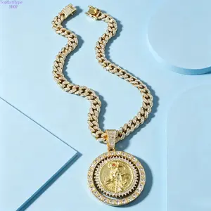 Unisex 14K Gold‑Plated Rotating Saint Medal Necklace, Religious Faith Medallion Pendant Jewelry for Men & Women, Versatile Sports Outdoor Everyday Wear Accessory