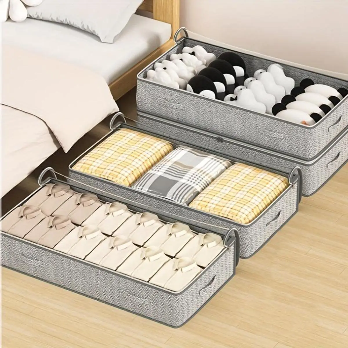 Foldable Under Bed Storage Box with See Through Lid Heavy Duty Fabric Storage Bin with Handles Dustproof Large Capacity Organizer for Bedding Clothes Toys Home Bedroom Closet Organization