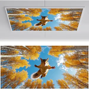 Fluorescent Magnetic Ceiling Light Covers 2pcs Geometric & Stained Glass Designs for 2ft x 4ft Ceiling Lights for Classroom Office Home Woodland Squirrel 48"L x 24"W