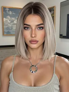 14 Inch Straight Hair Wig, Shoulder Length Middle Part Full Head Set, Comfortable Lightweight Daily Wear