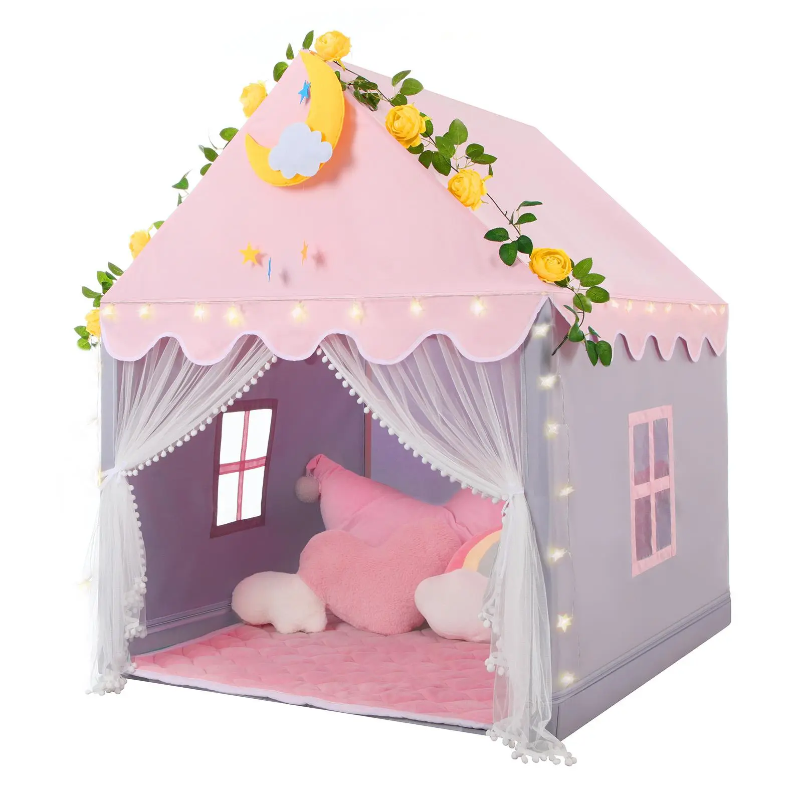 Gray Princess Play Tent for Kids with Mat, and Mesh Curtains – Perfect Indoor Playhouse for Girls, Ideal Gift for Children