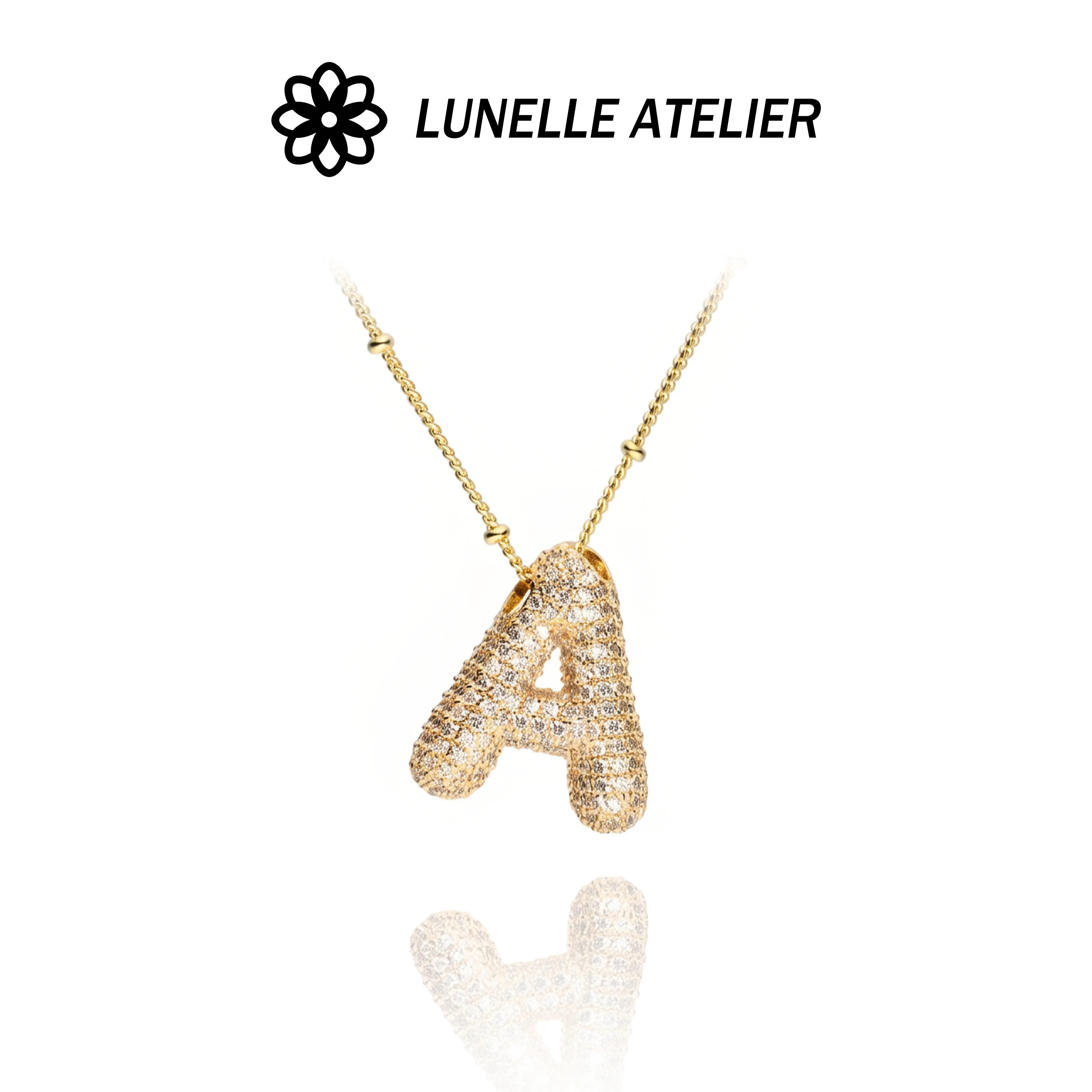Women's 18K Gold Plated Bubble Initial Necklace - 5A+ CZ Pave, Hypoallergenic Large Statement, Gold Letter, Custom Initial Charm Jewelry Gift, Large Statement Necklaces, Gold Letter Initial Necklaces