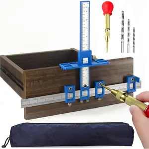 Cabinet Hardware Jig, Cabinet Handle Jig + Automatic Hole Punch + Point Drill Bits, Use for Handles Knobs Pulls on Drawers/Doors, Wood Drilling Dowelling Guide Set.