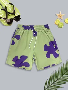 Men's Graphic Print Swim Shorts, Casual Comfy Breathable Swim Shorts for Summer, Men's Swimwear for Beach Holiday Vacation, Swimming, Summer Swim Trunks, Summer Swim Bottoms, Swim Board Shorts