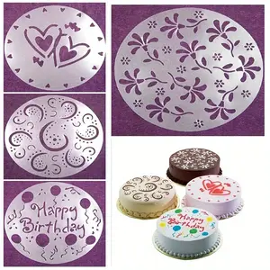 4pcs Cake Top Stencils, Plastic Cake Mold, Cake Decorating Tools, Opp Bag Packaging