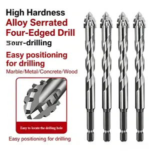 4 Flute Serrated Eccentric Drill Bit, Ultra Hard Dry Drill Bit for Tile, Concrete, Glass & Brick DrillingHigh Hardness Universal Drill Bits | Dry Drilling Available | Fast Drilling No Breakage
