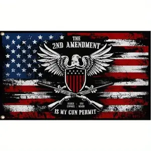 Trade Winds 3x5ft The 2nd Amendment is My Gun Permit Eagle Flag Rights NRA Rifle Patriot Decor USA Premium Quality Fade Resistant Fabric Banner, No Electricity Needed