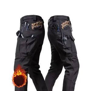 Waterproof Windproof Soft Shell Fleece Lined Tactical Pants - Men's Outdoor Military Work Pants - Polyester 90.70% Spandex 9.30%, Mid Waist, Regular Fit, 320g/m2, Breathable Overall Small Trouser Operator Beige Plain Workwear Casual Menswear Belt Pockets