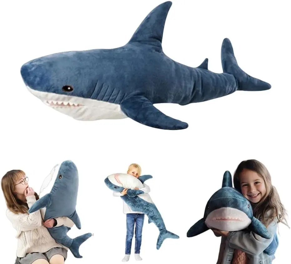 39.5-inch Plush Shark Toy Pillow, Giant Shark Stuffed Animal,Soft Shark Cushion Pillow Shark Plush Pillows,Chubby Stuffed Shark Toy - Children s Boys and Girls Room Decoration Bedtime Gift (Blue)