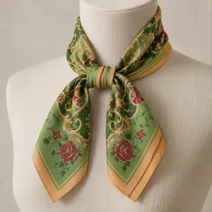 [Ship From US] Vintage Rose Floral Bandana Scarf – Cottagecore Hair Scarf, Book Inspired Satin Neck Scarf, Romantic Botanical Headband for Women