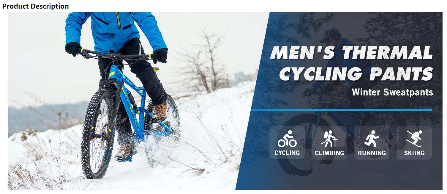 baleaf Men's Winter Cycling Pants Mountain Bike Cold Weather Hiking Gear Windproof Fleece Lined Running Ski Bicycle Clothes