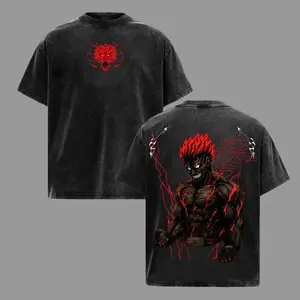 Men's Classic Ribbed Seamless Might Guy Vintage Washed T-Shirt Set, Shinobi Duo Oversized Heavy Cotton Streetwear Apparel, Retro Manga Warrior Graphic Unisex Menswear Top, Gift for Anime Fans & Gym Use