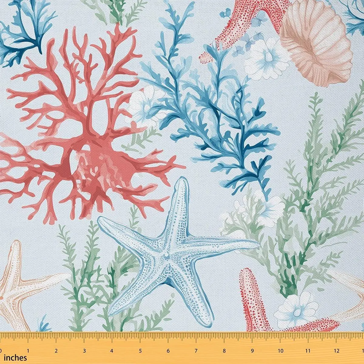 Starfish Fabric,Underwater Watercolor Coral Seaweed Soft Flannel Polyester Fabric,Ocean Theme Sea Creatures Decorative Fabric,Colorful Sealife Sewing Supplies