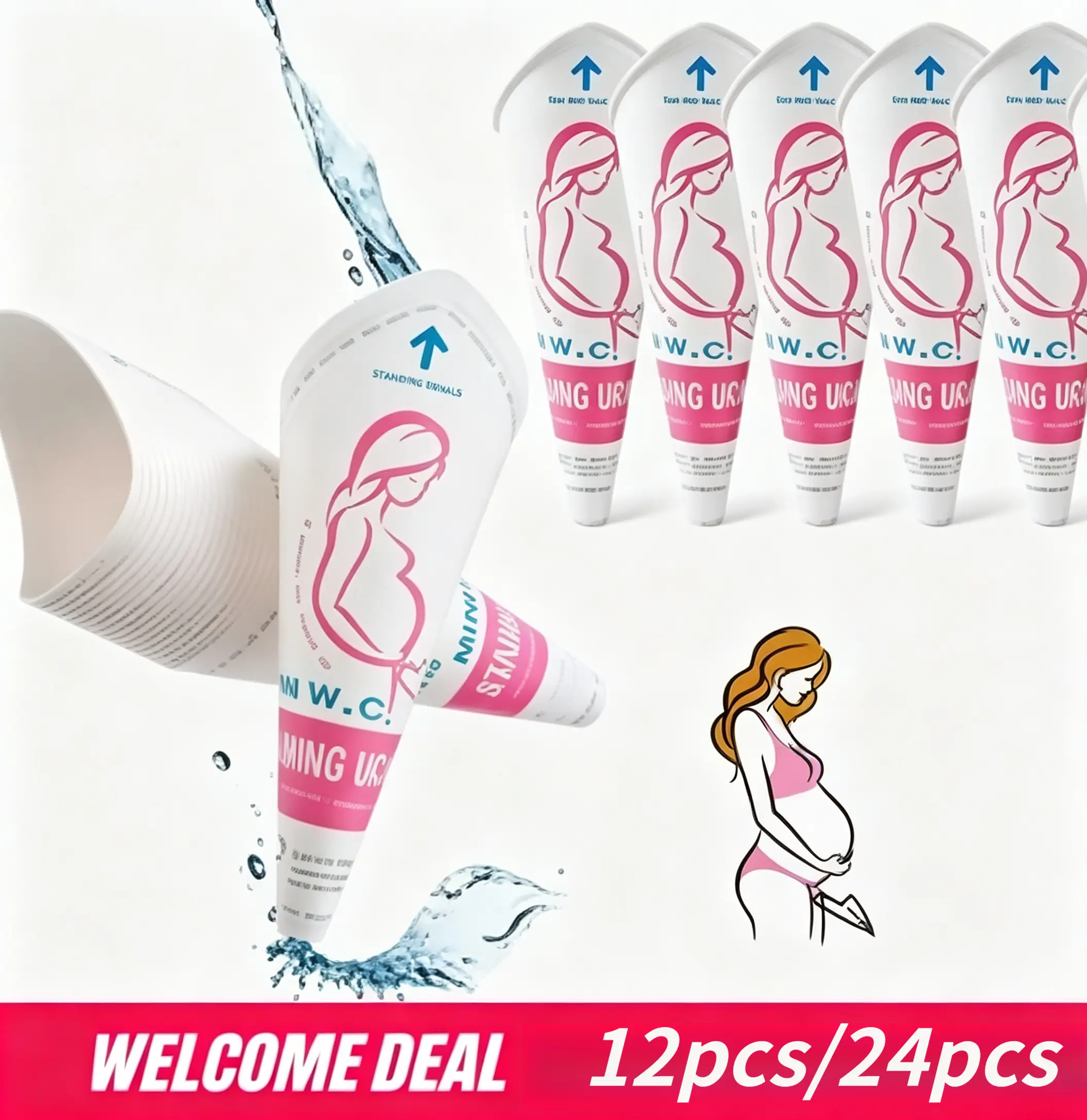 Portable Female Urinal Funnel-Shape Sets (12/24 Pcs), Disposable Outdoor Practical Leakproof Emergency Urination Solution for Pregnancy & Postpartum Travel Toilet Needs