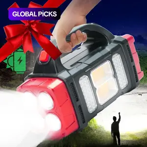 Solar Powered Handheld Flashlight, 8 Modes Spotlight with USB Cable, Rechargeable Portable LED Searchlight for Outdoor Hunting Boating Camping Emergencies #GLOBAL PICKS