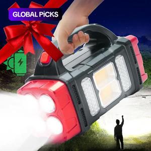 solar powered handheld flashlight, 8 modes spotlight with usb cable, rechargeable portable led searchlight for outdoor hunting boating camping emergencies, multifunctional flashlight