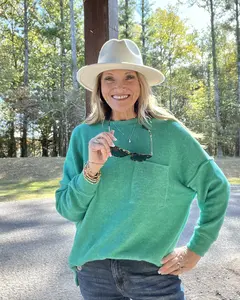 KELLY GREEN BRUSHED MELANGE DROP SHOULDER OVERSIZED SWEATER
