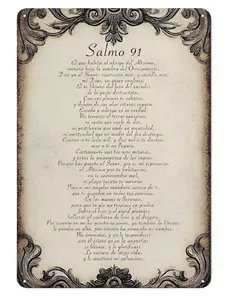 Spanish Psalm 91 Iron Sign 8x12in Vintage Rustic Christian Wall Decor Durable Iron Construction Easy Install Pre-drilled Holes for Indoor Outdoor Use