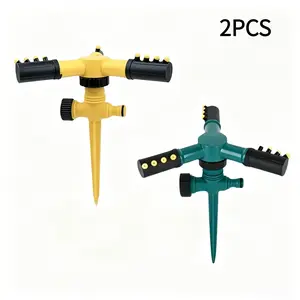 2PCS 360° Automatic Rotating 3-Arm Lawn Sprinkler Adjustable Wide Coverage Garden Irrigation Tool Durable Yard Water Sprinkler for Even Water Distribution