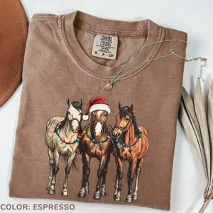 Comfort Colors Christmas Horses Vintage T-shirt Western Christmas Cowboy Christmas Horse Lover Farm Animal Tee Country Christmas Gift