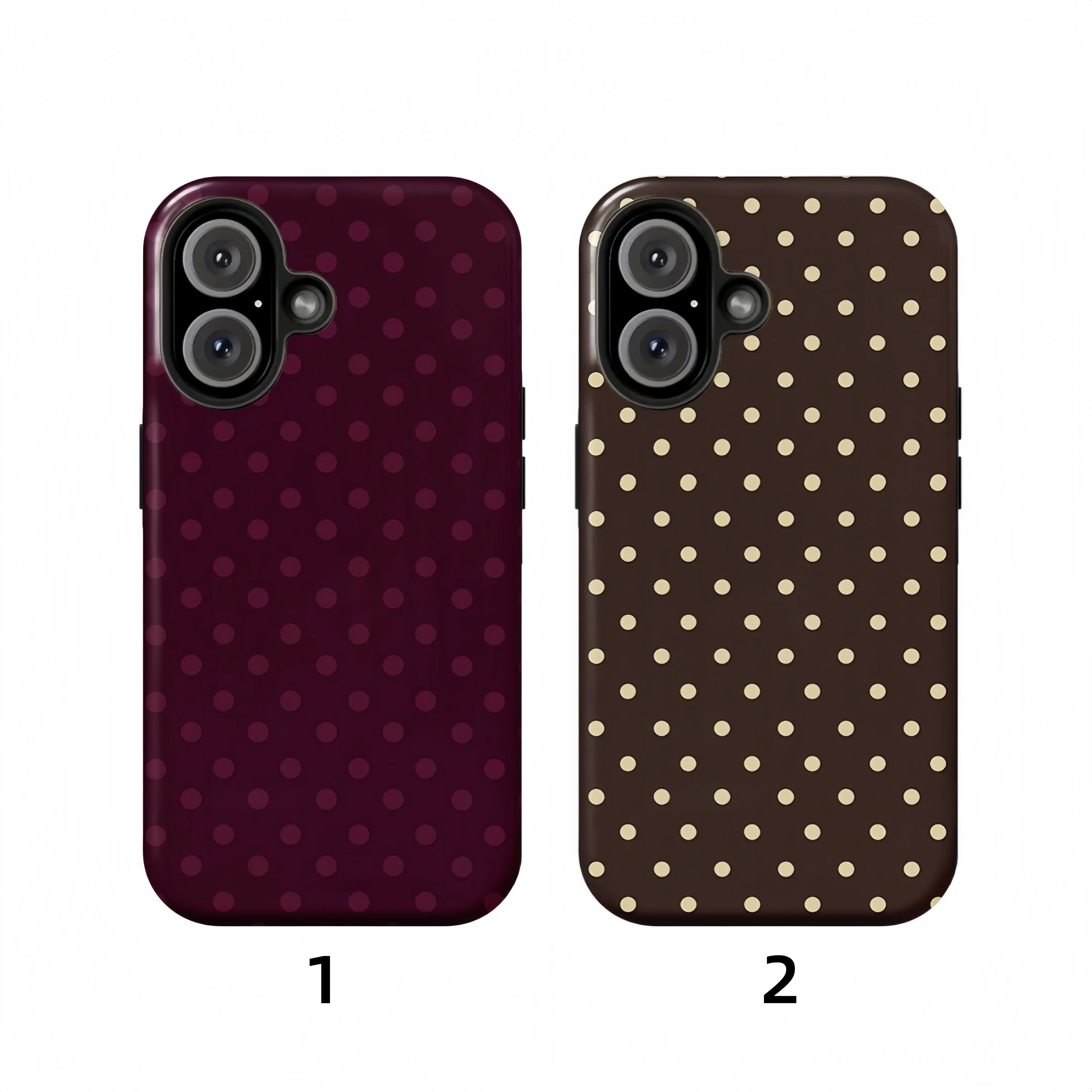 Burgundy Red and Brown Polka Dot Phone Case, suitable for iPhone 17, 16, 15, 14, 13, Pro max plus, smartphone case, shockproof, protective case, outer case, double-layer protective case