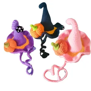 Handmade Crochet Halloween pet hat Glowing Halloween Witch's Hat For pet Halloween party decoration Gift starter kit