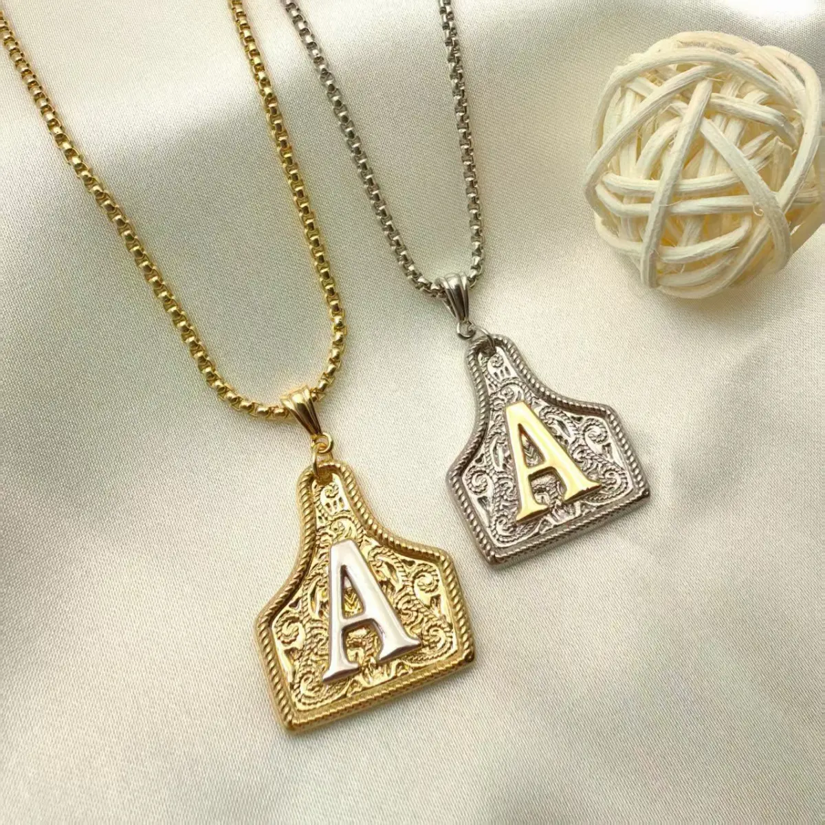 Gold-Plated Western Pendant Necklace for Women, Handmade Cow Tag Initial Jewelry, Meaningful Gifts for Her, Necklace With Initials, Gold Letter Initial Necklaces