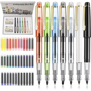 Calligraphy Set Fountain Pens 7 Different Size Nibs and 36 Assorted Ink Cartridges Kit for Calligraphy Lettering - Complete Easy Learning Set for Beginners F736